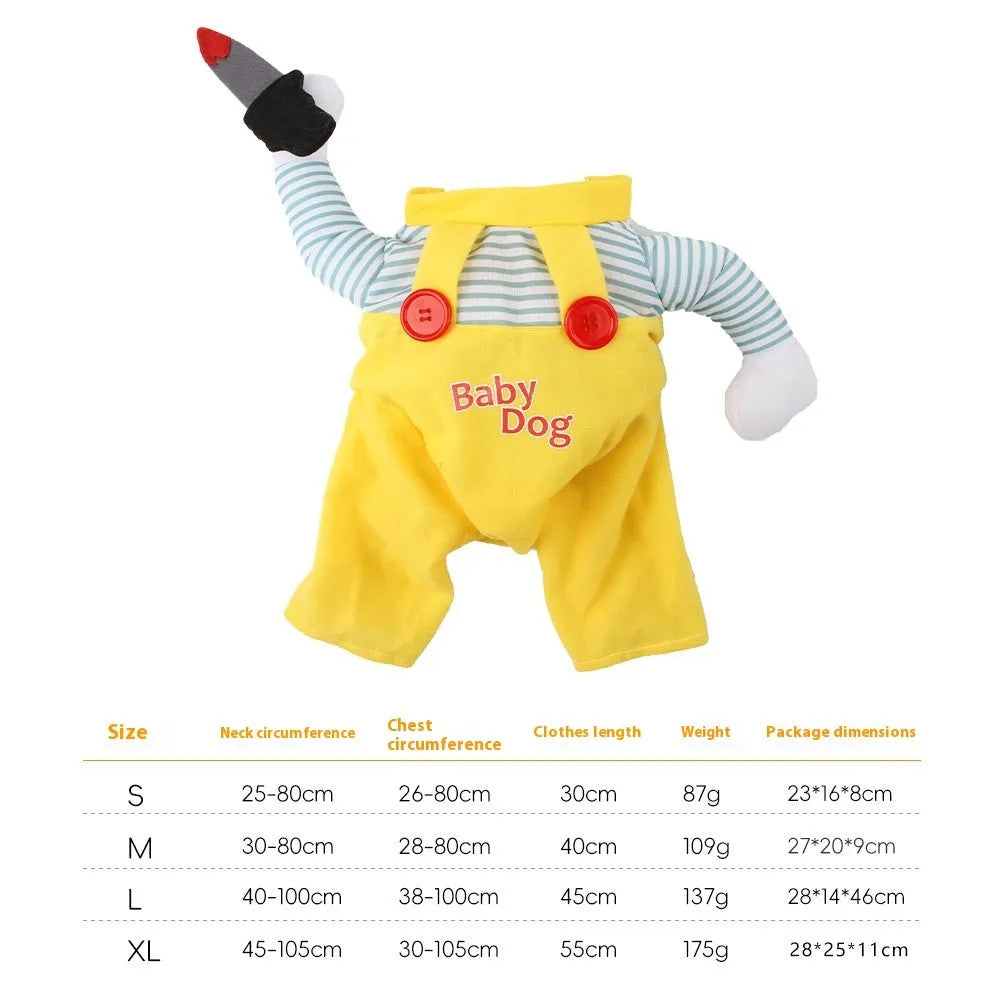 Yellow knife assassin costume for cat on hanger showing B02405 colour and polyester material