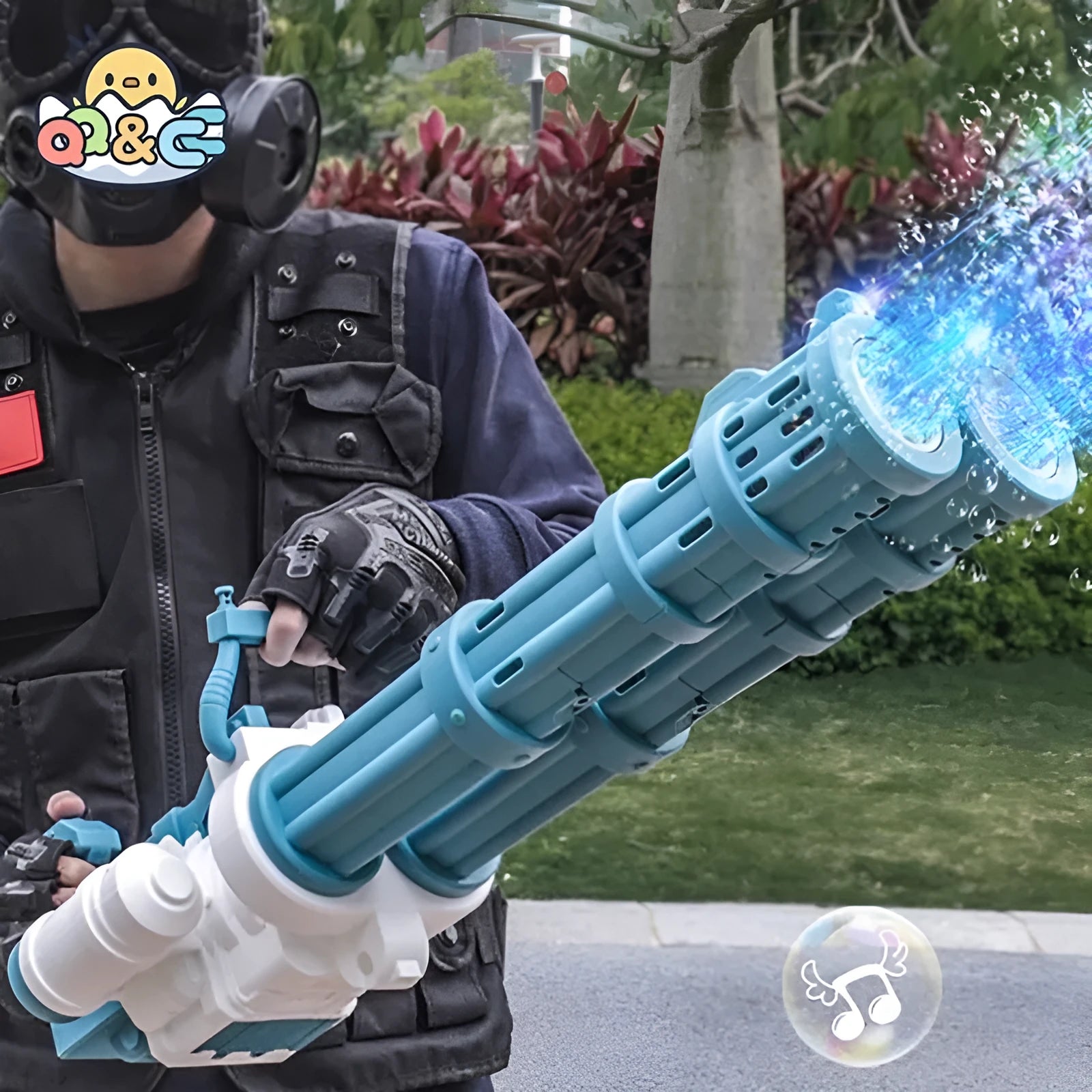 Super big double-tube bubble gun machine with colourful lights and bubble solution for children outdoor party