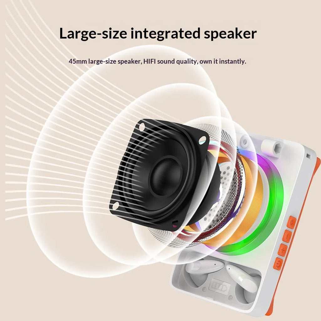 TF27BOX multifunctional mobile phone holder in black with built-in speaker on desk