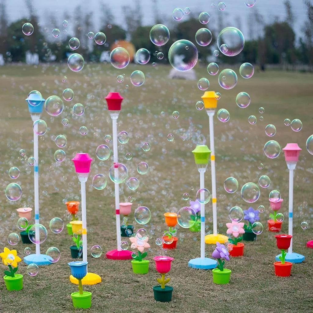 Rechargeable children's ABS bubble machine in red, blue, yellow, purple, or pink style for outdoor play
