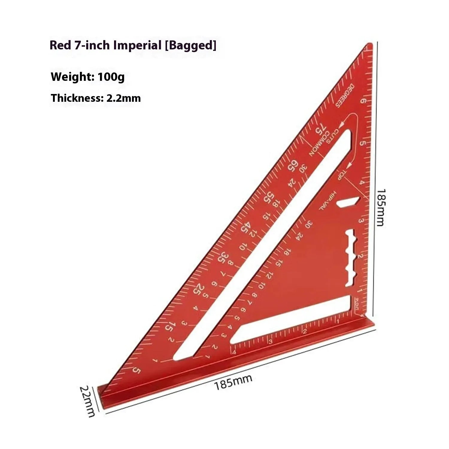 Red metal combination angle ruler for civil engineering surveying with metric markings