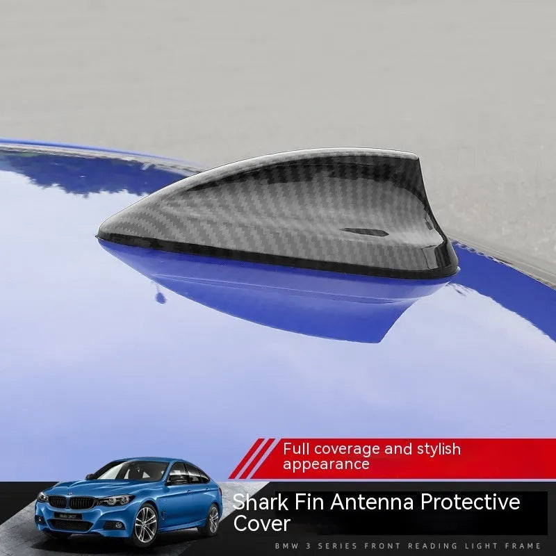 BMW shark fin antenna cover replacement in carbon fibre pattern and piano black finishes