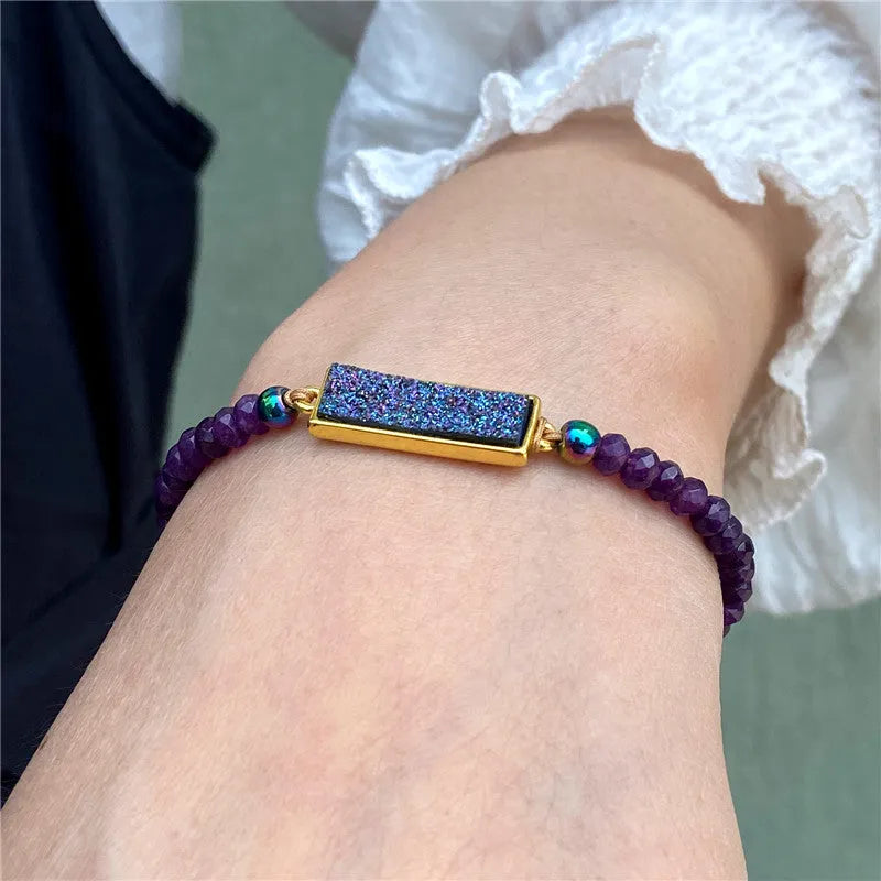 Natural stone woven bracelet with mixed shape agate beads and adjustable rope, retro style for men and women.