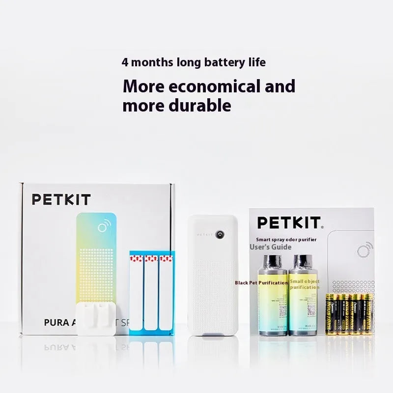 Smart automatic pet odour removal machine with bracket and purification liquid bottles.