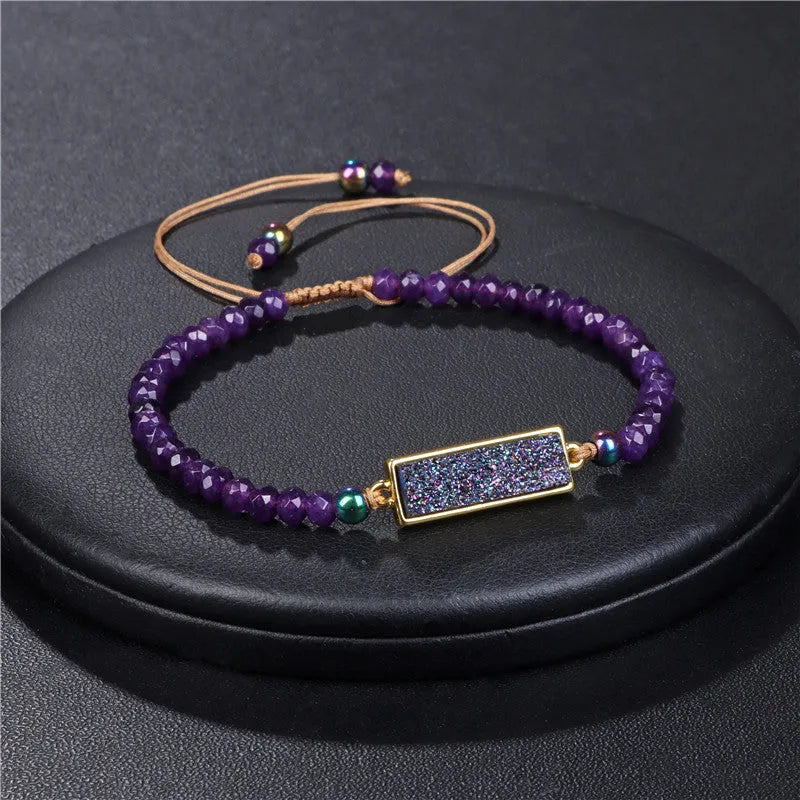 Natural stone woven bracelet with mixed shape agate beads and adjustable rope, retro style for men and women.