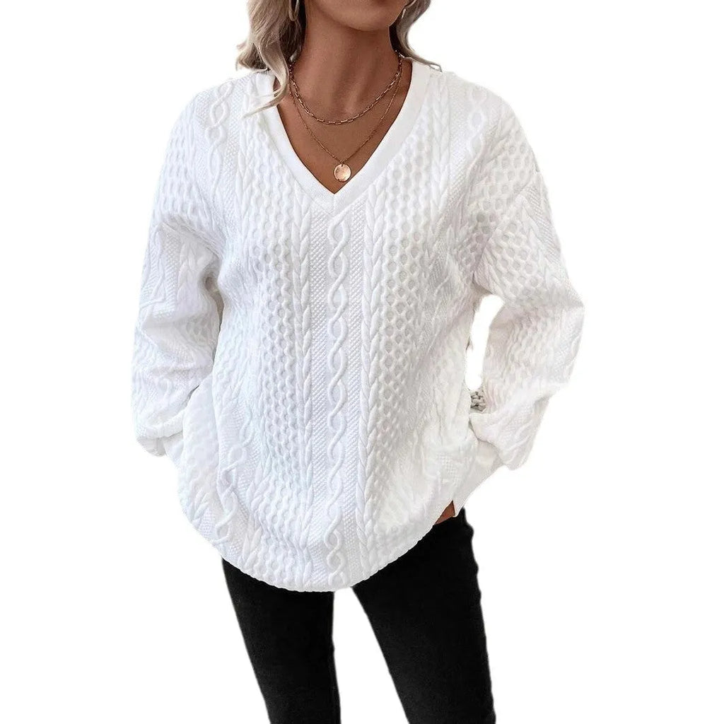 Milky white loose long sleeve T-shirt with 3D pattern in Japanese Korean casual style