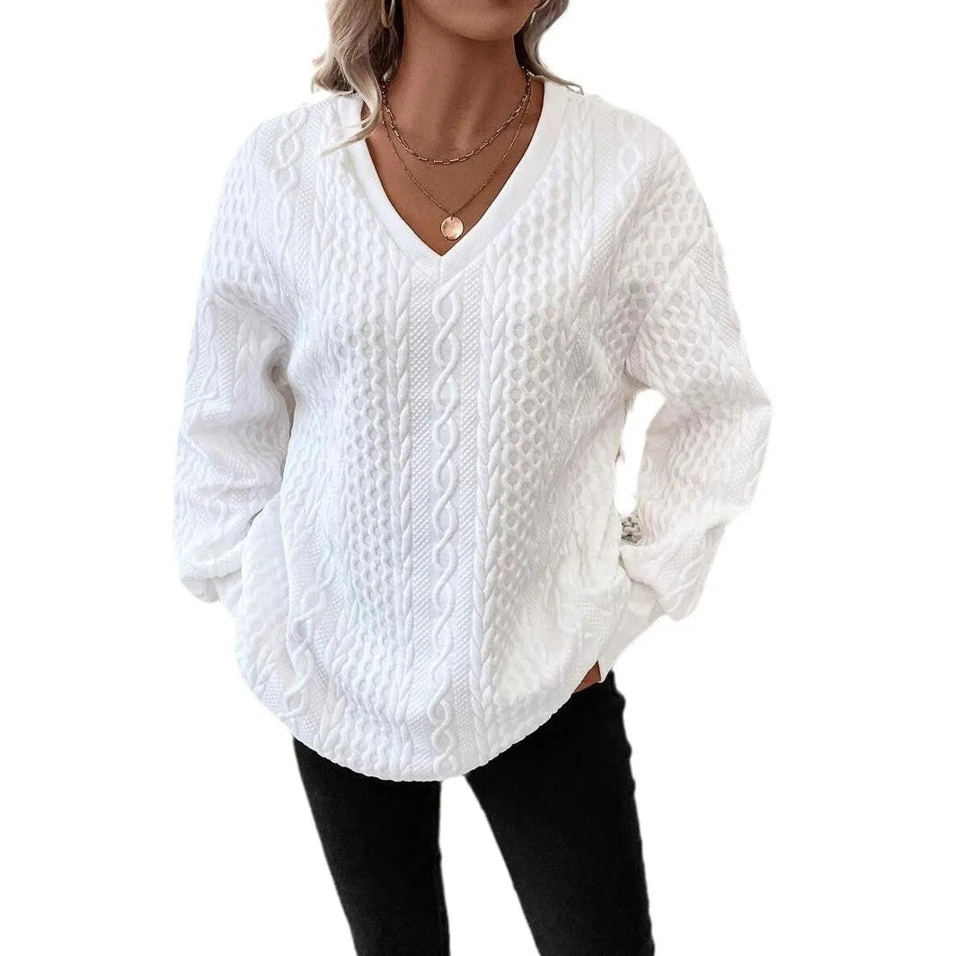 Milky white loose long sleeve T-shirt with 3D pattern in Japanese Korean casual style