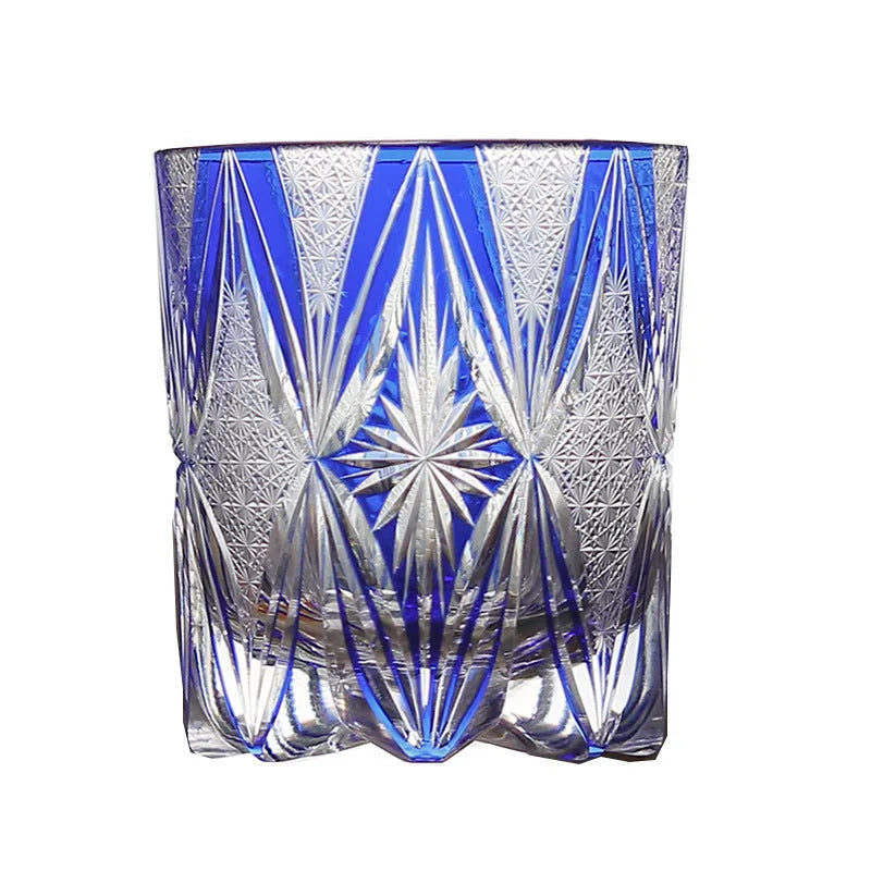 Hand carved blue crystal glass wine glass with 260ml capacity, Japanese mild luxury retro style