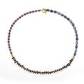 Purple amethyst and garnet round stone bead bracelet with geometric shapes