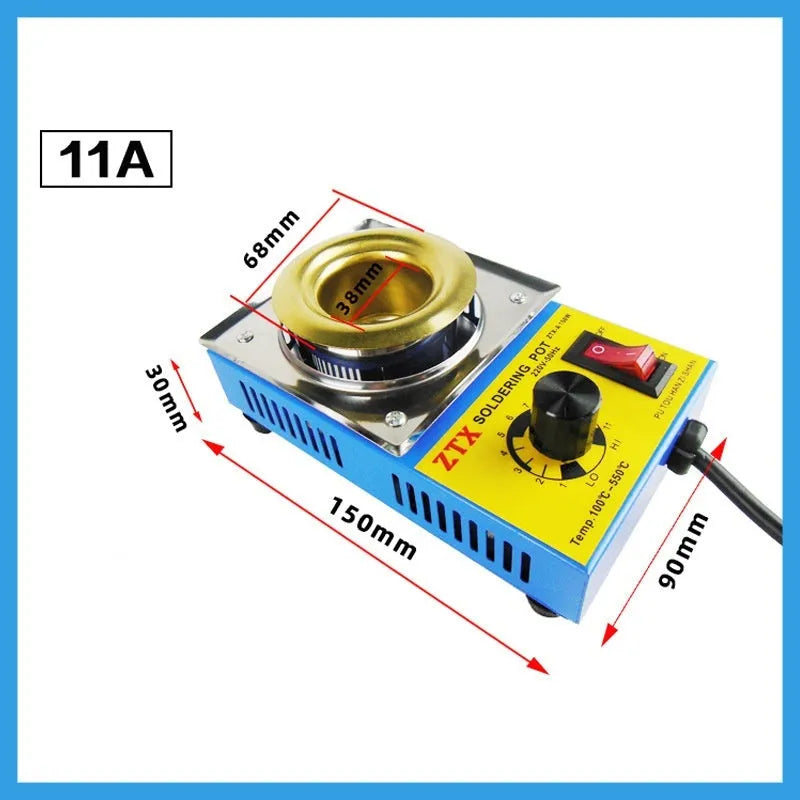 Adjustable temperature tin melting furnace on desktop with temperature control dial