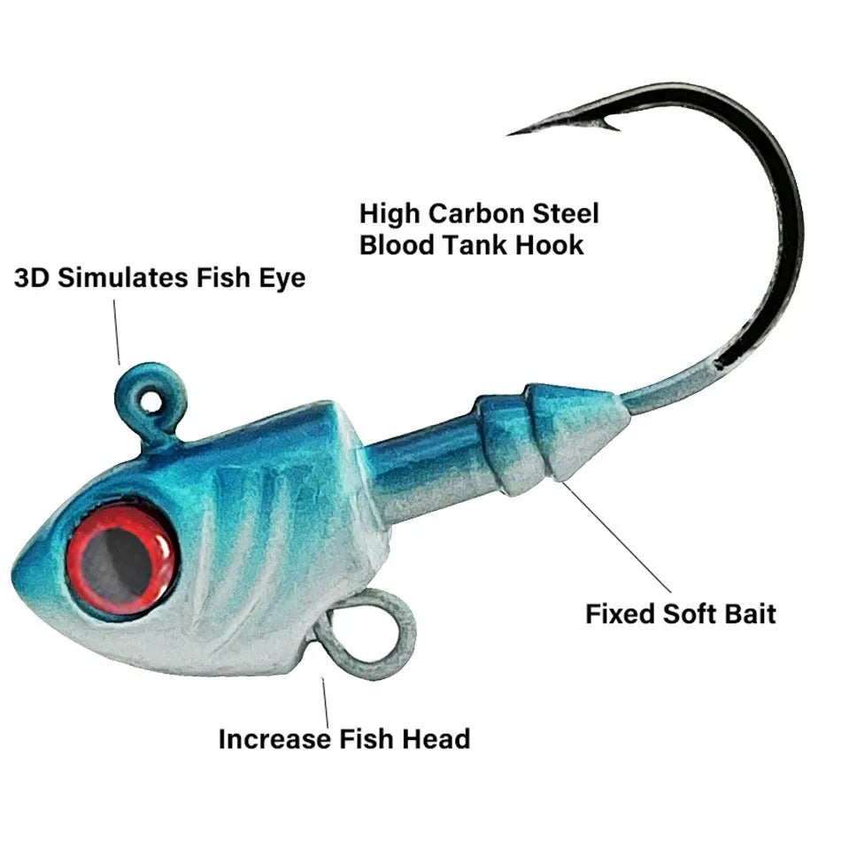 Beizheng Road Yayu shaped lead head fishing hook in blue, silver, yellow colours.