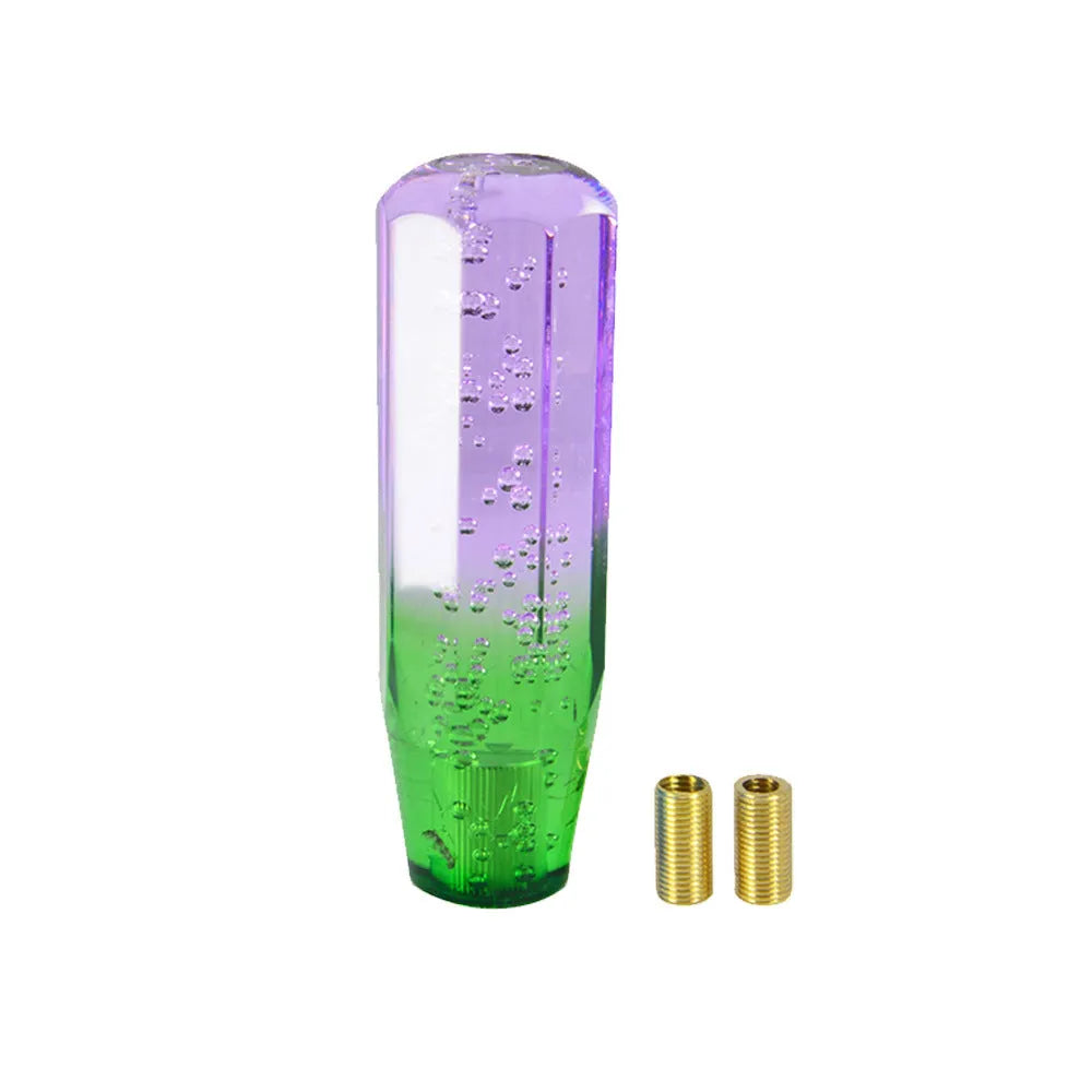 Transparent acrylic two-colour crystal gear lever in blue purple and yellow orange on a 15cm stick.