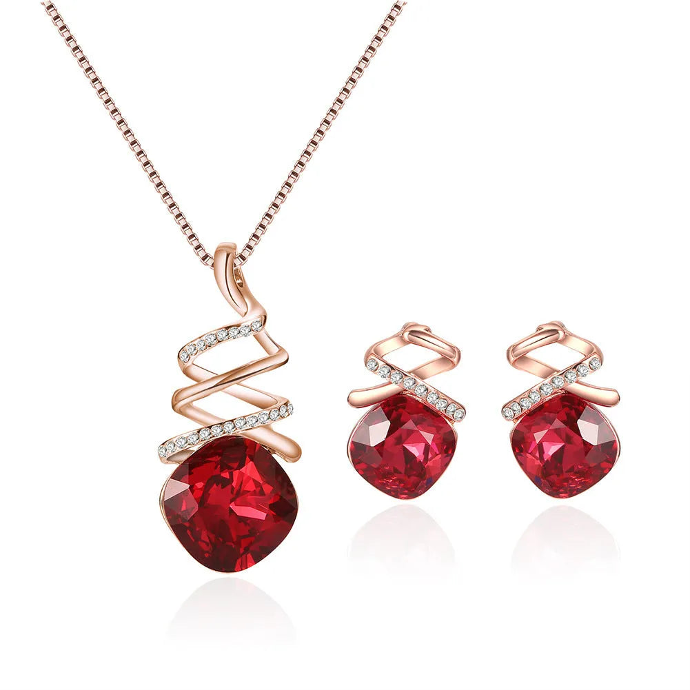 Women's alloy bridal jewellery set with adjustable necklace and matching diamond-processed earrings.