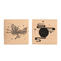 Mr. Paper wooden seal set, Huahegui series, with crane design on wood and rubber stamp for DIY printing