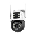 Outdoor surveillance system with binocular camera and dual screen wireless monitor for remote property viewing