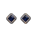 Blue geometric square diamond inlay earrings for women, Korean fashion sweet cool style, zinc alloy
