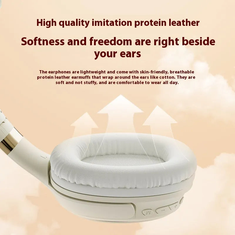 Black and cream wireless Bluetooth gaming headset with over-ear design and noise reduction