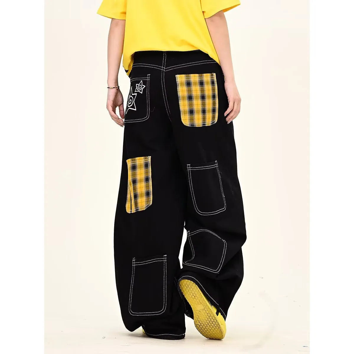 Black personalised letter jeans mid waist cotton denim hip hop trousers zip placket