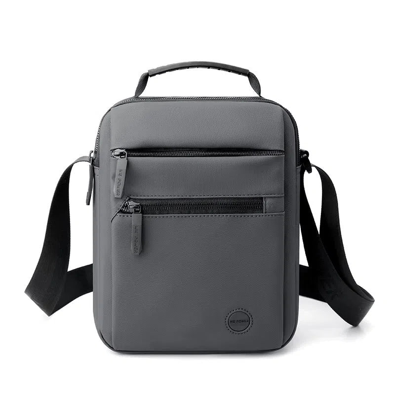 Men's water-repellent PU crossbody bag in army green, compact size 20x9x25 cm, single-shoulder style