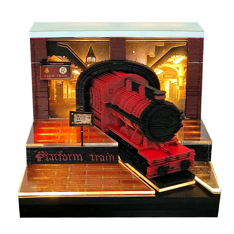 Magic Train 3D paper carving calendar ornament in cover colour Magic Train, paper brick shape, desktop display