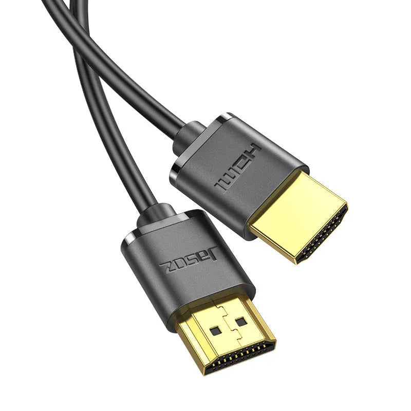 HDMI computer video cable with gold-plated connectors and flexible thin design in hairline finish