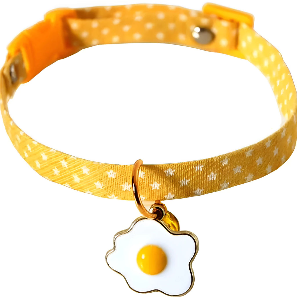 Adjustable cat collar with bell pendant and bow tie in green, pink or yellow for small pets