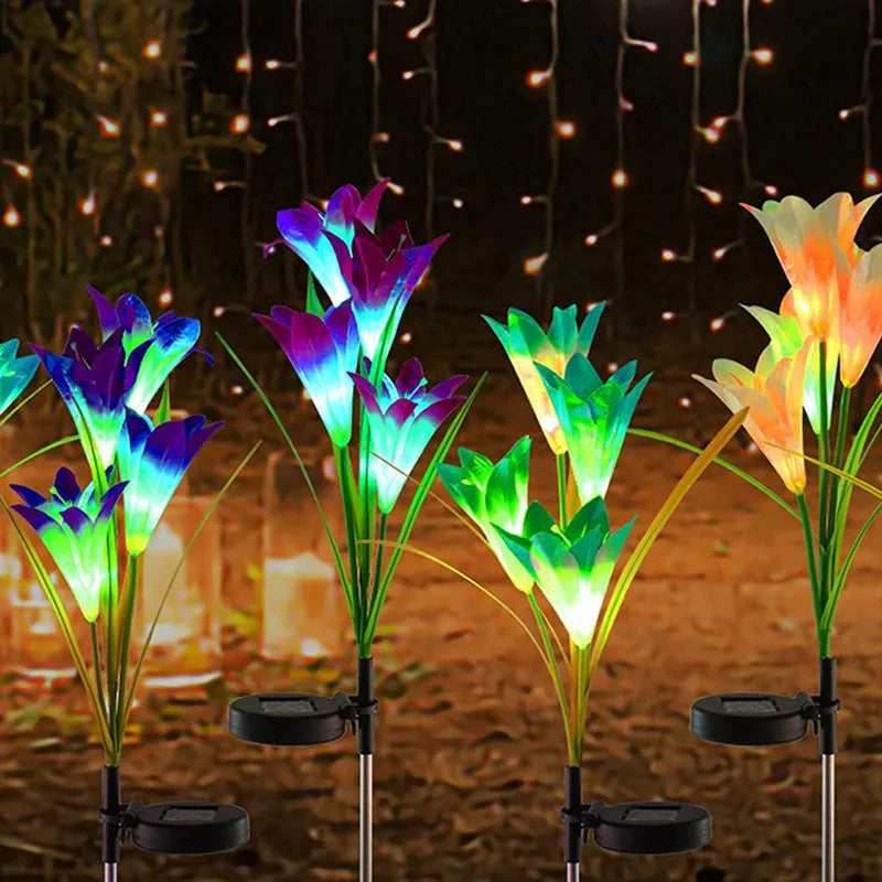 Solar lily flower light 70cm with silk cloth, ABS and 304 stainless steel, IP66 waterproof, purple or red.