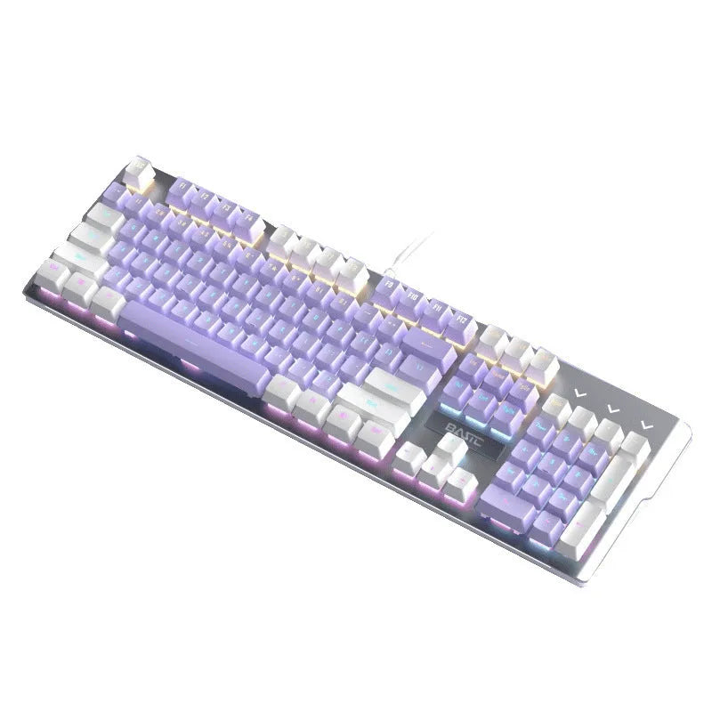 Purple and white mechanical keyboard and mouse suit set with backlight illumination