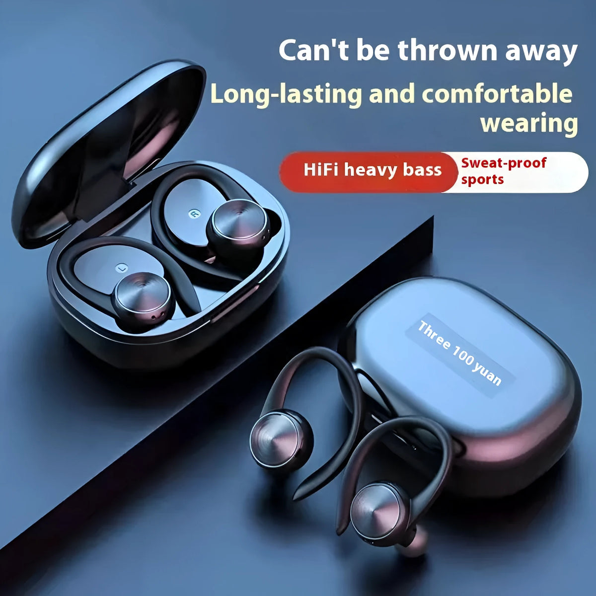 R200TWS ear-mounted sports Bluetooth headset with digital display, sweat-proof design, available in black white pink skin
