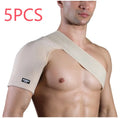 Adjustable skin-coloured sports protective strap for shoulder support in multiple activities.
