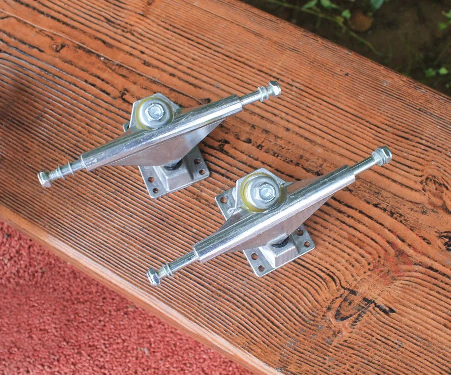 Silver and black metal bracket set for skateboard and scooter mounting