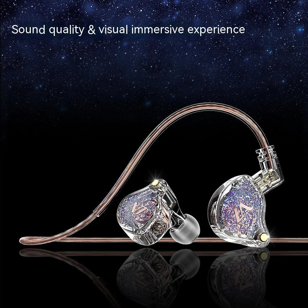 LM3 wired ear-mounted headphones with adjustable ear hook, silver-plated cable, and 3.5mm plug on a white background