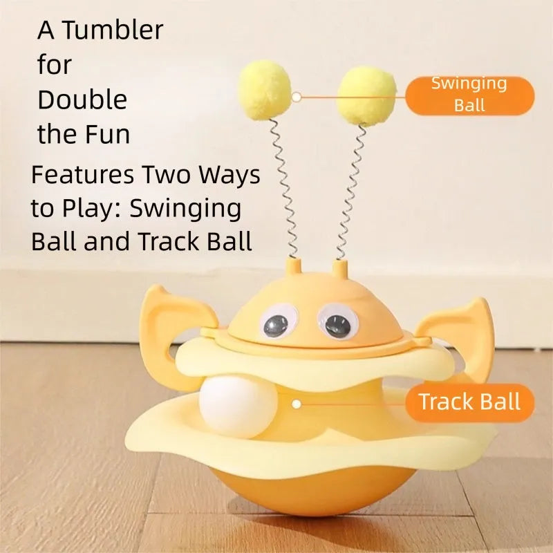 3-layer cat toy tower with rotating bee on top, green tracks and base, for kittens and adult cats