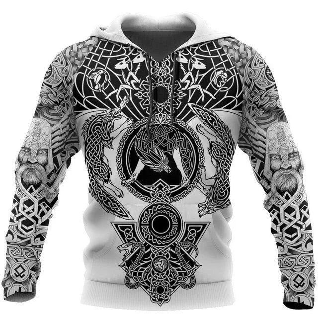 Men's animal print long sleeve pullover hoodie in polyester, round neck, street style, size S-4XL
