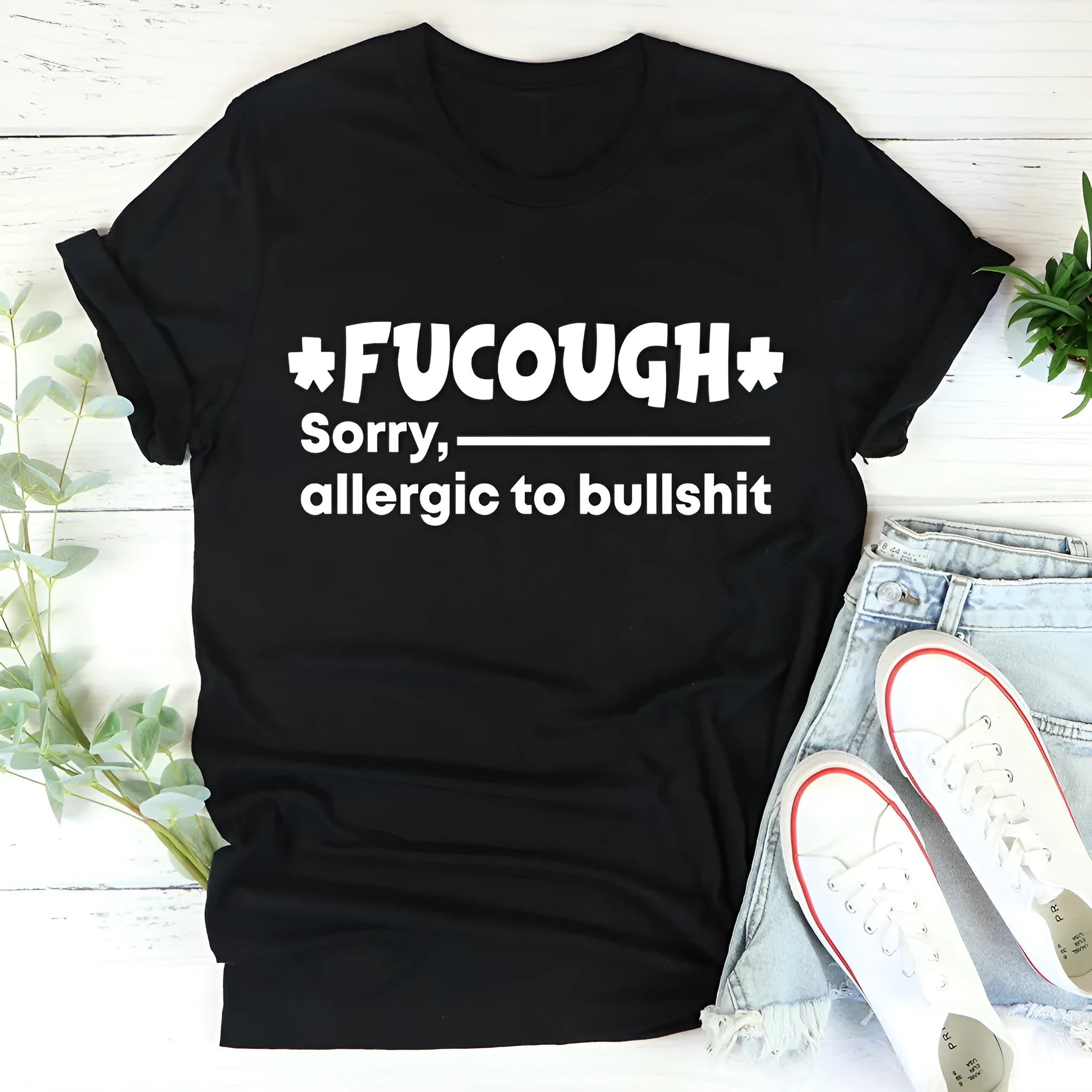 Black loose fit cotton summer t-shirt with round neck and short sleeves