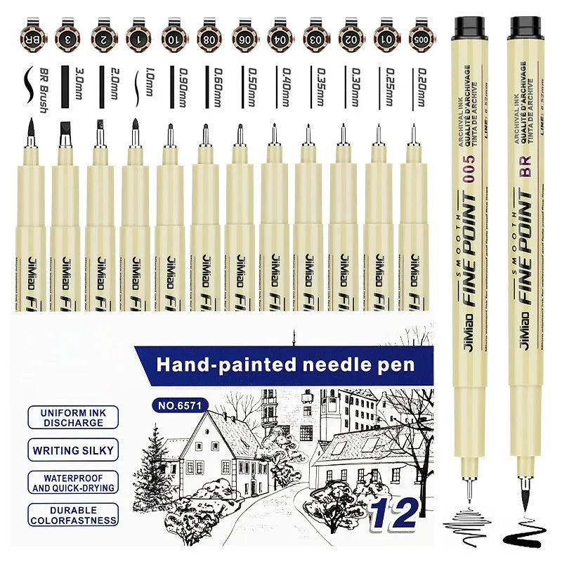 Waterproof black ink needle drawing pen with a 133mm plastic body.