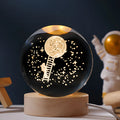 Starry sky luminous crystal ball on a round wooden base, USB-powered desktop decoration.