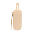 Silicone glasses storage bag in black, open and holding a pair of glasses, with a soft flexible surface.