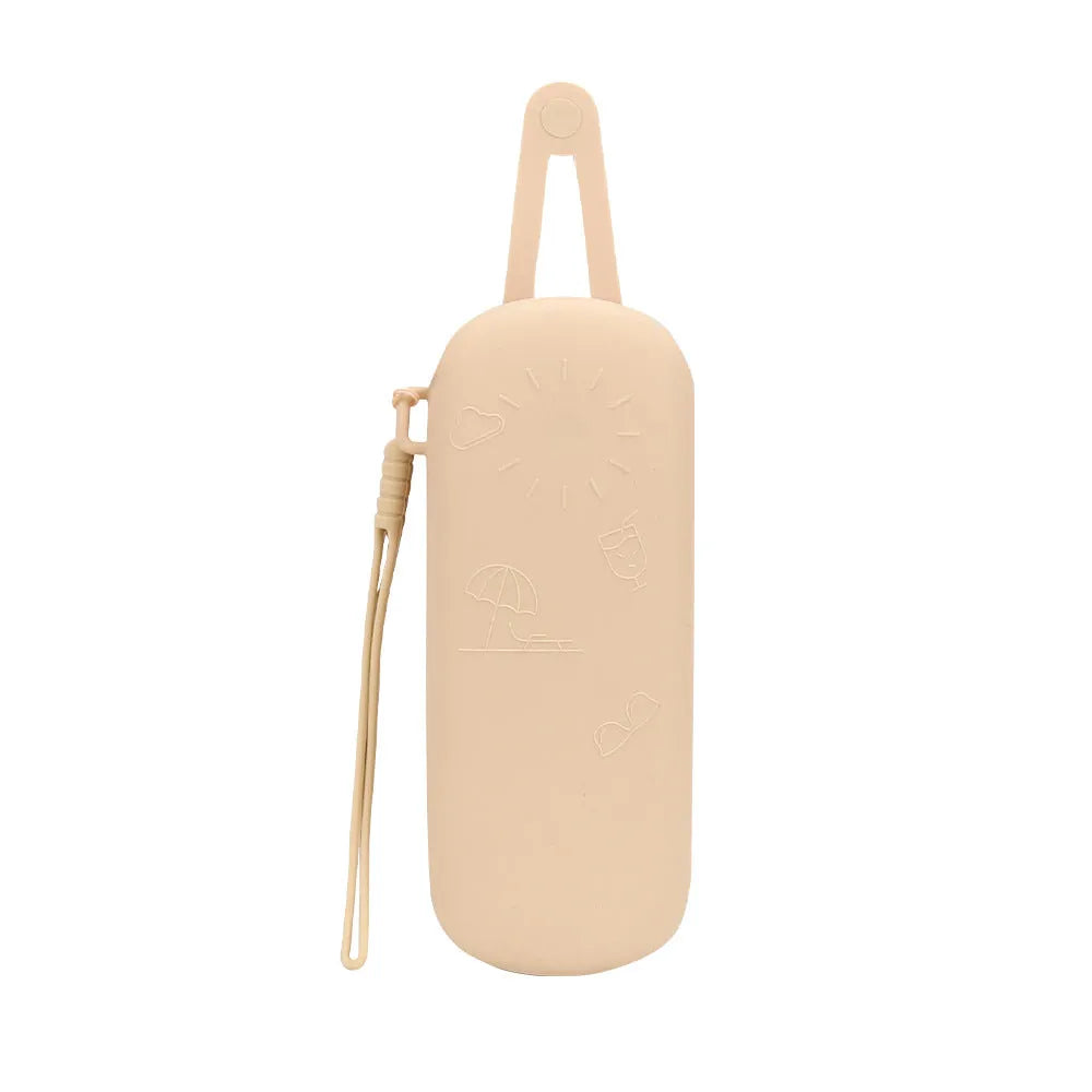 Silicone glasses storage bag in black, open and holding a pair of glasses, with a soft flexible surface.