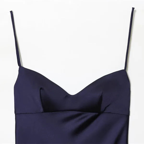 Women's navy blue casual dress with asymmetric skirt, mid waist, and stripe or plaid pattern options, sizes XS to L