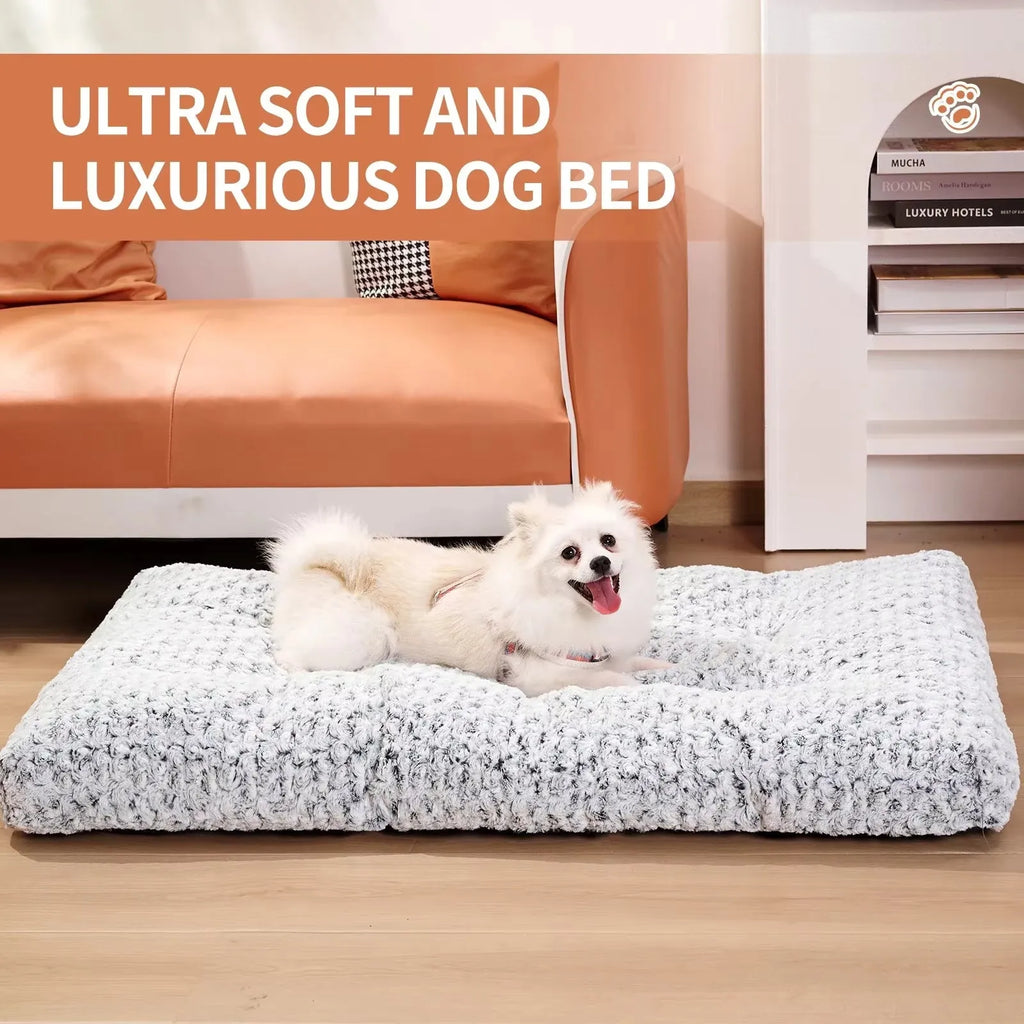 Washable plush dog bed mat in rose velvet, anti-slip bottom, suitable for medium to large dogs