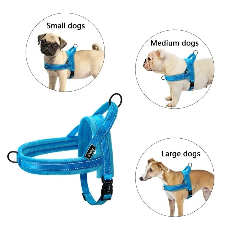 No pull dog harness leather padded vest for large dogs in black with adjustable straps