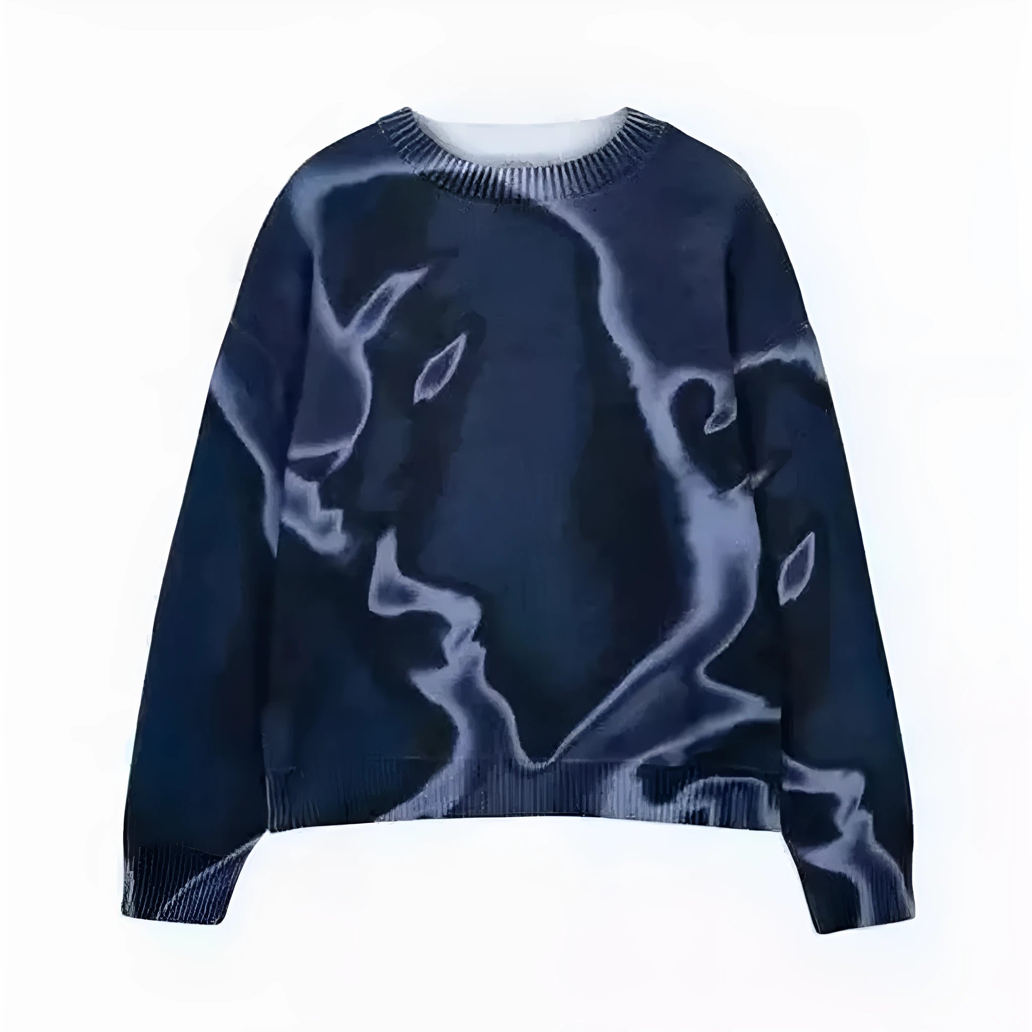 Fashion casual printed polyester sweater in Rose Red, front view, showing printed pattern and crew neckline
