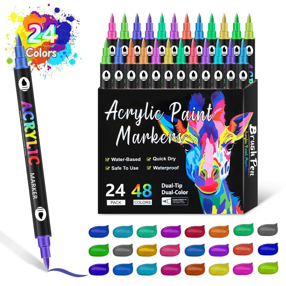 Double-headed acrylic marker pens with washable quick-drying opaque colours for art projects