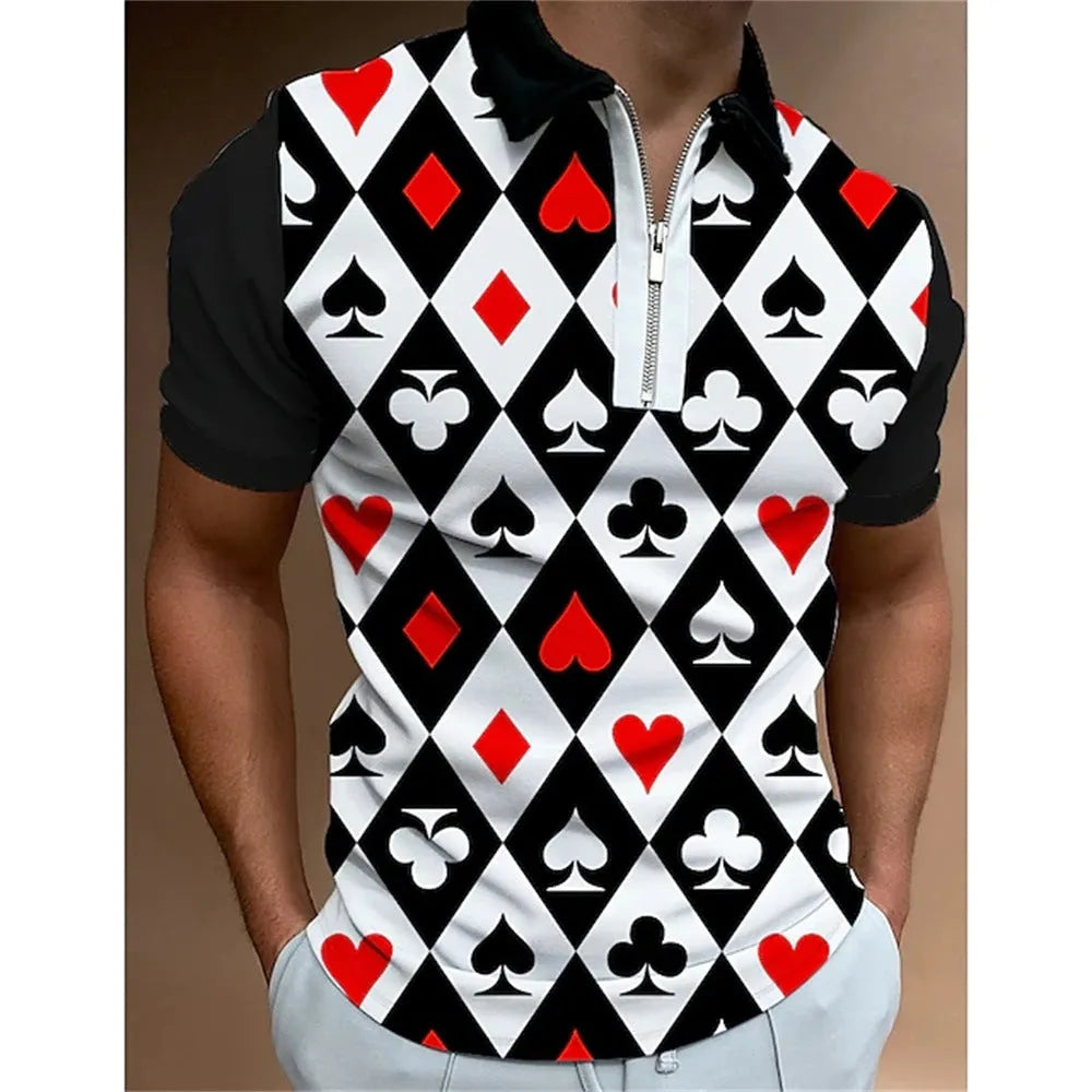 Men's 3D printed striped sleeveless polo shirt in silk and linen blend, loose fit, side view