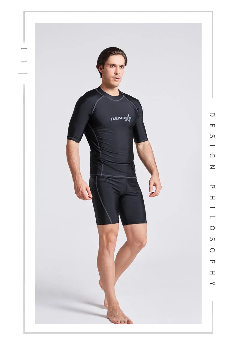 Men's quick-drying half sleeve swimsuit set for snorkelling and surfing in nylon fabric
