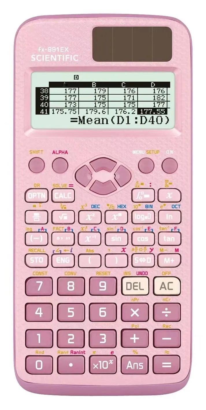 Advanced solar-powered function calculator in multiple colour options