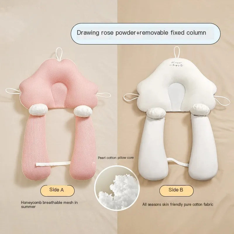 U-shaped baby head shaping pillow in blue and white colours with pure cotton fabric
