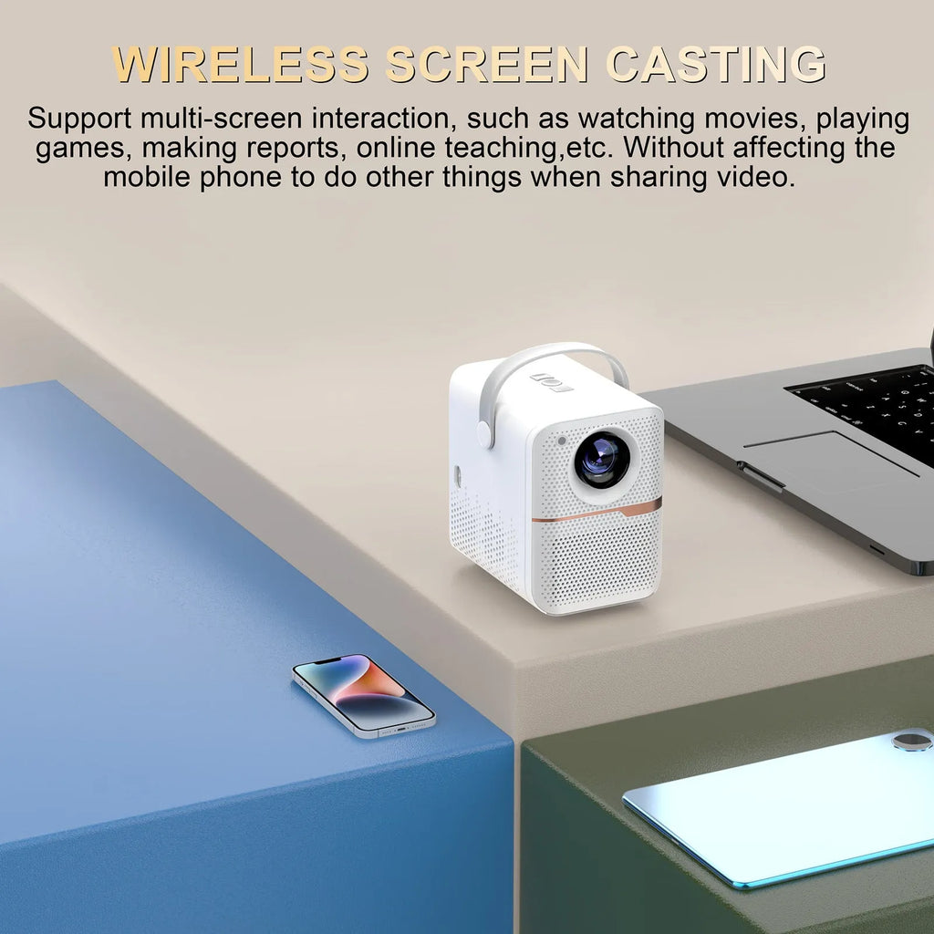 P10 2023 mini portable LCD projector in black, 720p resolution, Android system, with UK plug