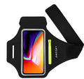 Black running arm band for iPhone and Samsung with reflective strip and zipper pocket